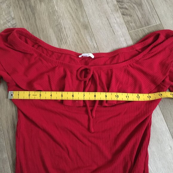 Flamenco Red Ruffle Collar 3/4 Sleeve Bamboo Bodysuit - Picture 11 of 15